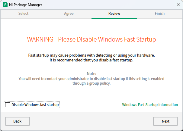Screenshot of Windows Fast Startup disable dialog